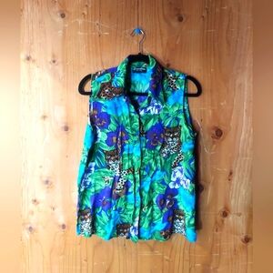 Caribou New York Vintage Multicolor Tropical Leoaprd Patterned Sleeveless Top